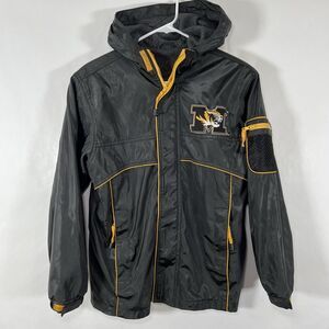 Missouri Tigers Full Zip Hooded Vinyl Jacket Youth Boys Large 12-14 Black Essex